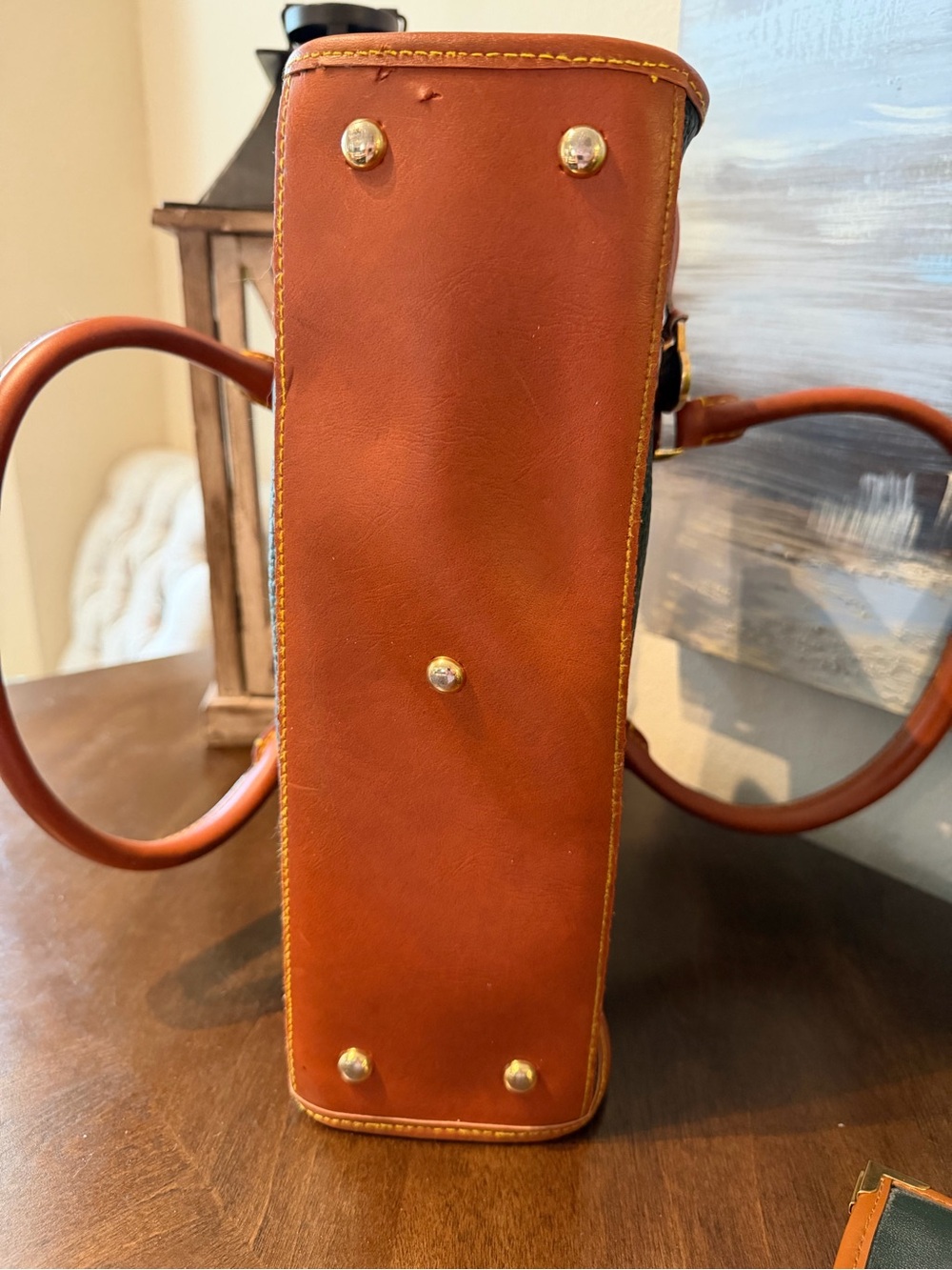 Dooney & Bourke Dark Green Pebbled Leather Satchel with Tan Trim and Strap - Picture 6 of 12